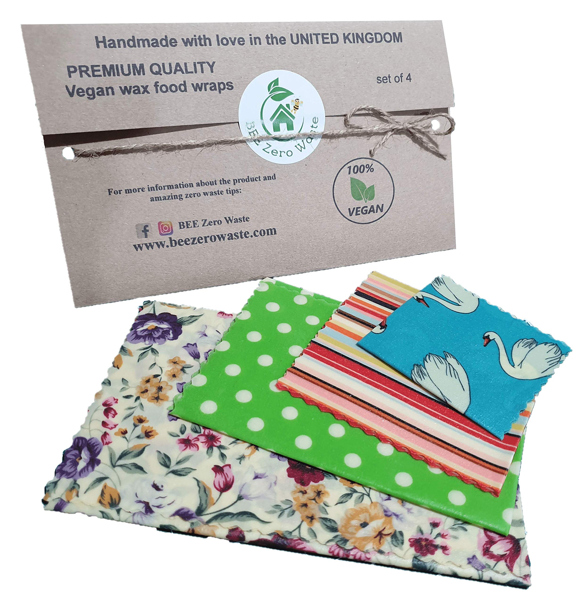 Buy VEGAN Wax Food wraps, set of 4, BEE Zero Waste, Random colours