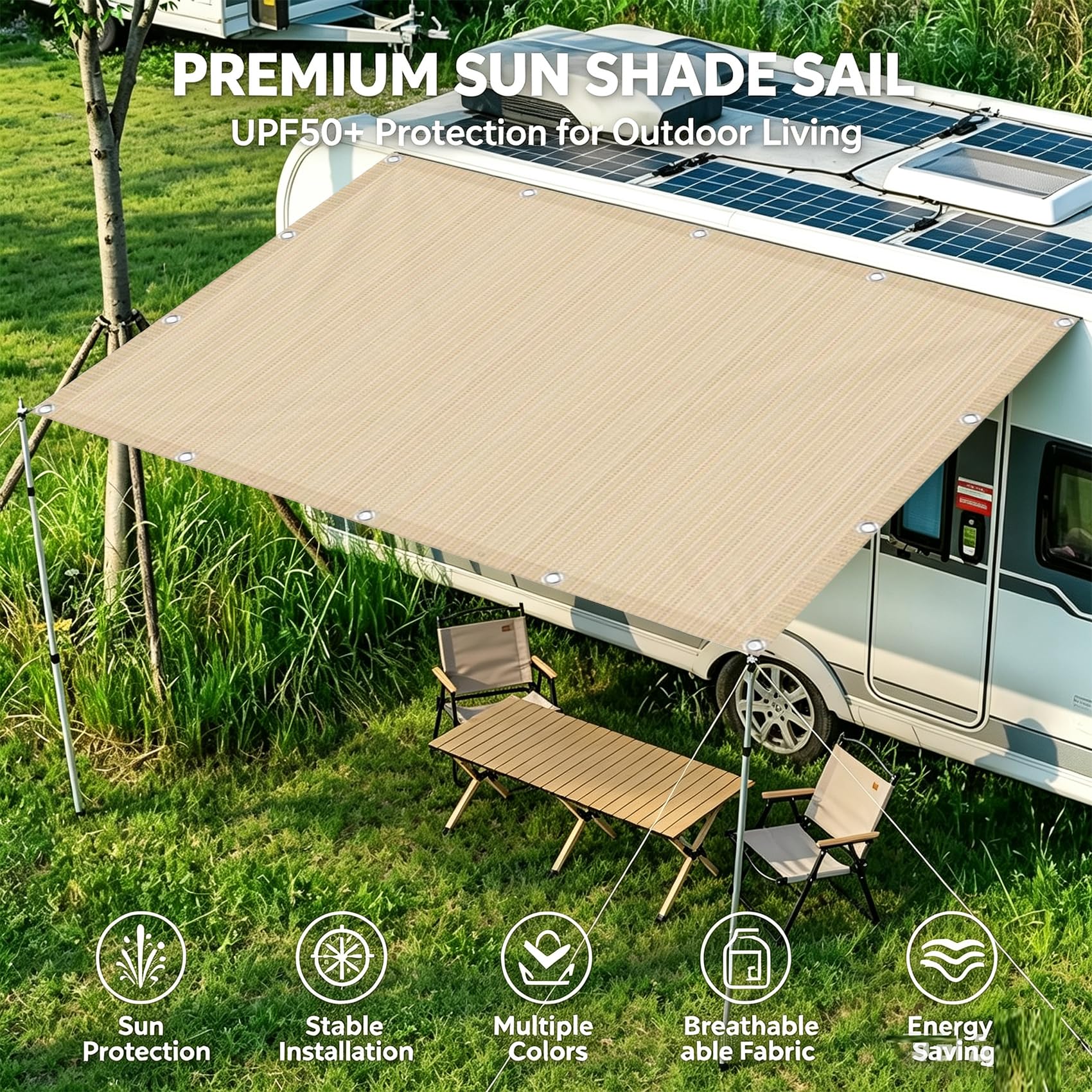 Red de Sombreado 5.2 x 7.8 m Anti-UV, Transpirable, Ligera y Duradera Resistente Al Desgarro, Toldo Vela de Sombra Rectángulo con Ojales para Exteriores Pergola Jardín, Color Crema