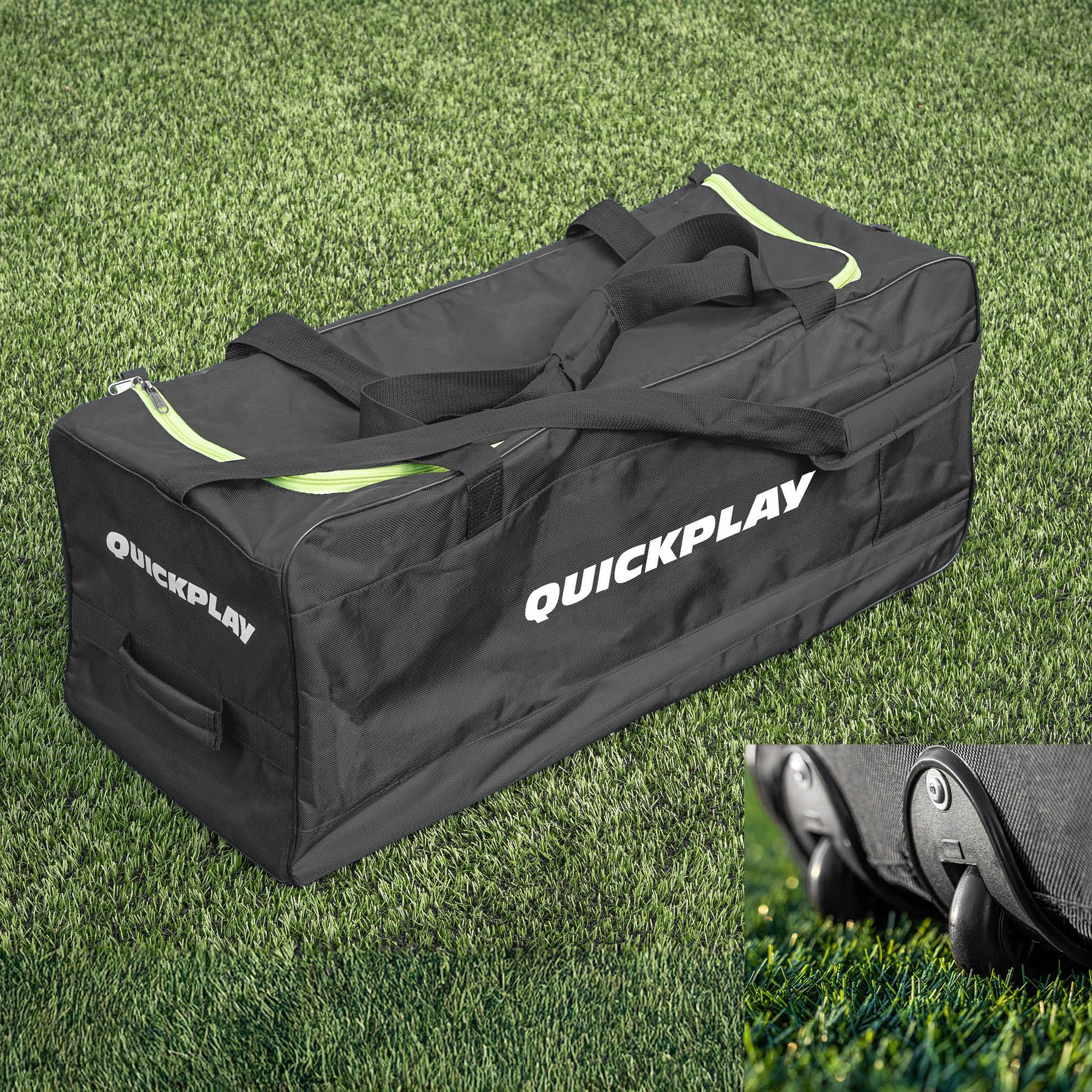 QUICKPLAY XL Football Equipment Bag with Wheels - Heavy Duty Rolling Coach Bag for Footballs, Cones, Bibs and Training Gear, Weather Resistant Wheeled Storage Bag