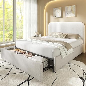 LUXOAK Upholstered Bed 160 x 200 cm with Storage Space Curved Headboard