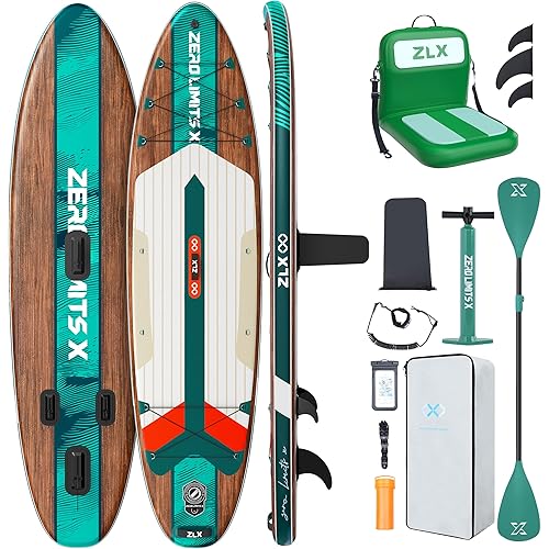 ZLX Inflatable Stand Up Paddle Board, 10'6" SUP Non-Slip Stable Deck Pad, Unique Center Fin, Premium Accessories, Portable Paddleboard for Adults, Beginners, All Skill Levels