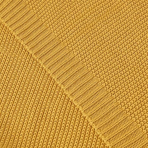 Miniatura 8 de Longhui bedding Manta de punto trenzado de algodón amarillo mostaza para sofá, cama, manta de punto ligera decorativa para el hogar con bolsa de