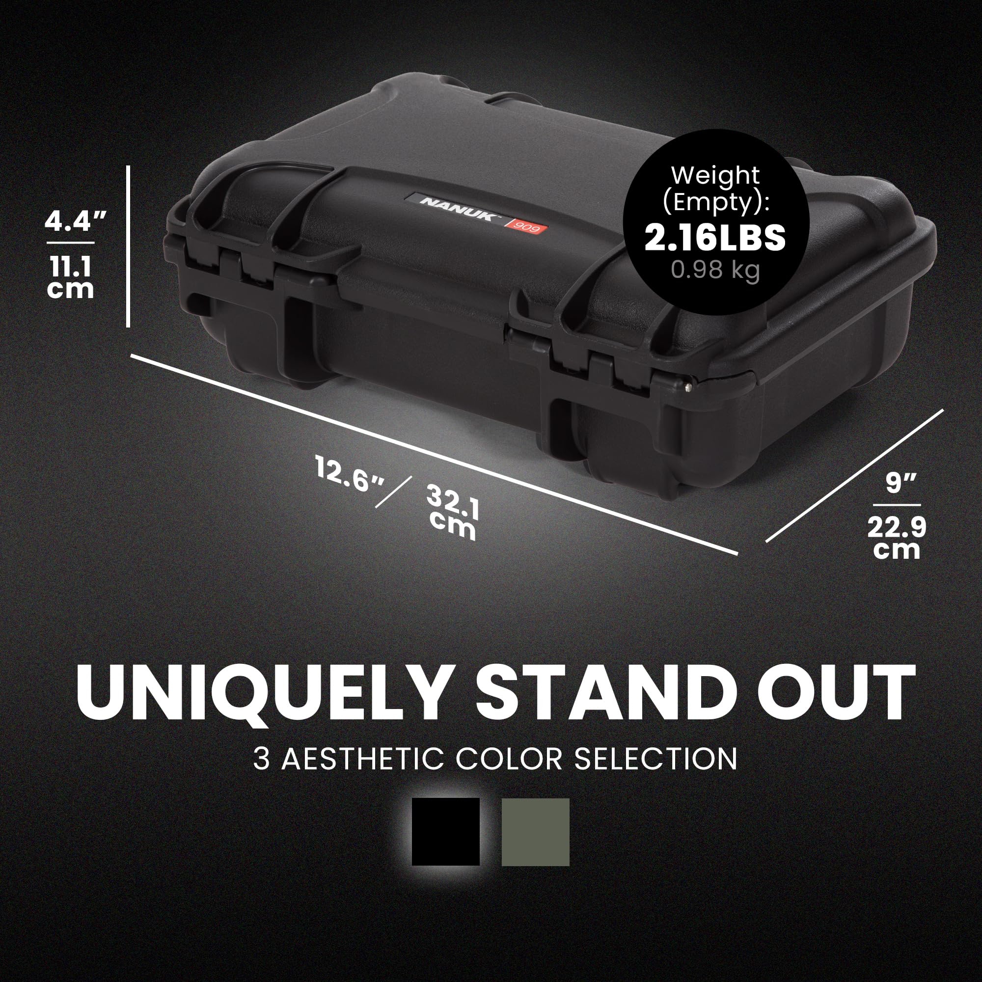 NANUK Funda rígida clásica 909 con inserto de espuma personalizado, IP67 impermeable y a prueba de aplastamientos, construcción resistente para una máxima protección, fabricada en Canadá, color negro