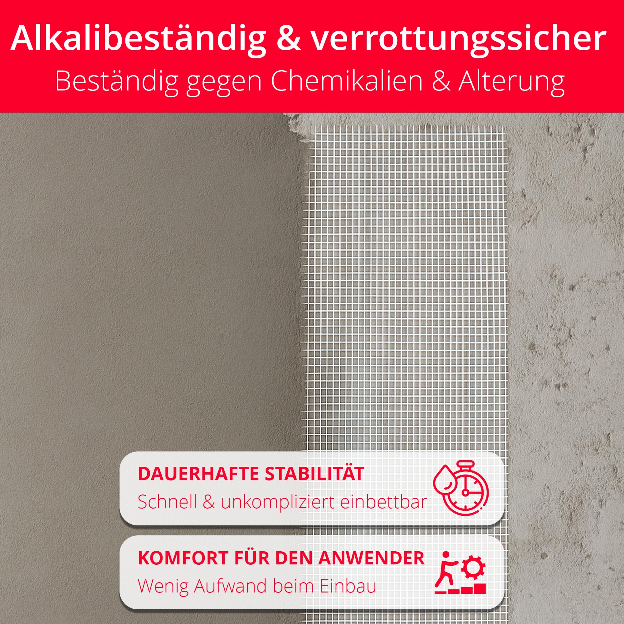 BORNIT Glasgittergewebe 50mx1m Alkalibeständiges Glasfaser Armierungsgewebe | für Bauwerksabdichtungen und Renovierungen, Verstärkungseinlage nach ETAG 004