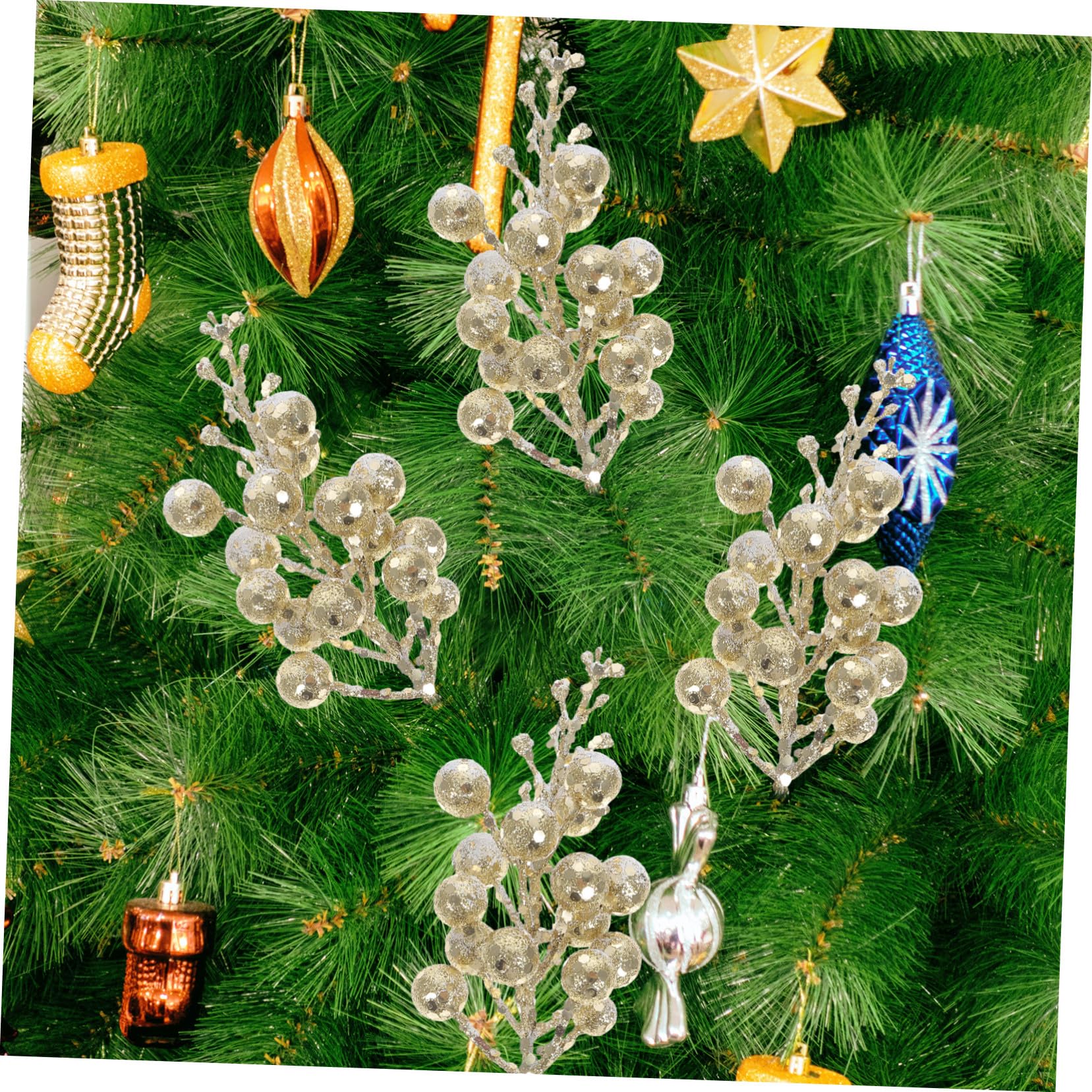 10pezzi Steli di Bacche Glitterate Artificiali per Decorazioni Natalizie Bacche Finte per Ghirlande di Natale Rami per Alberi di Natale
