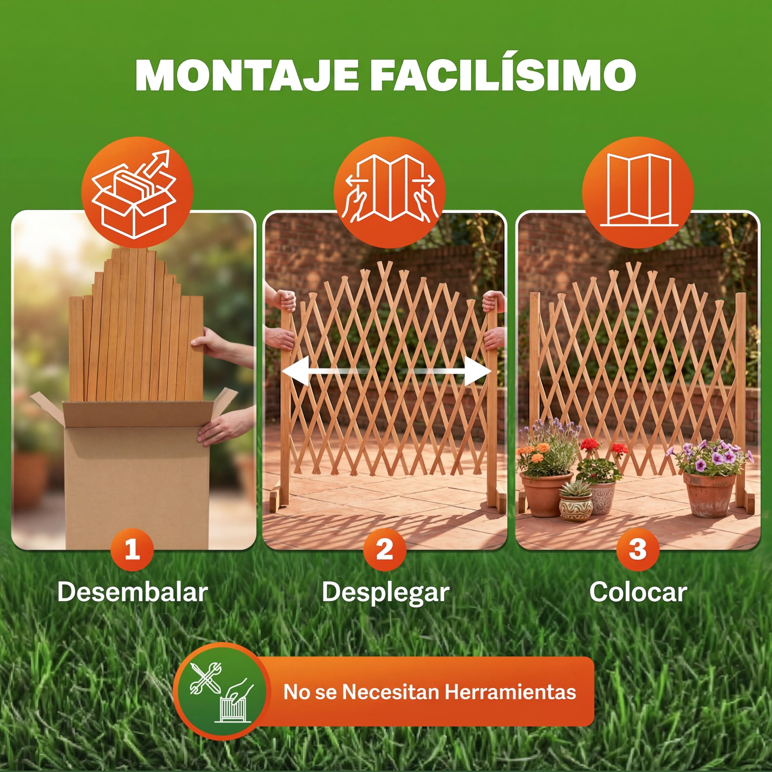 GARDEBRUK® Celosía Extensible 2 uds. Madera hasta 200cm Plantas Trepadoras Enrejado Jardín Valla Separador Terraza
