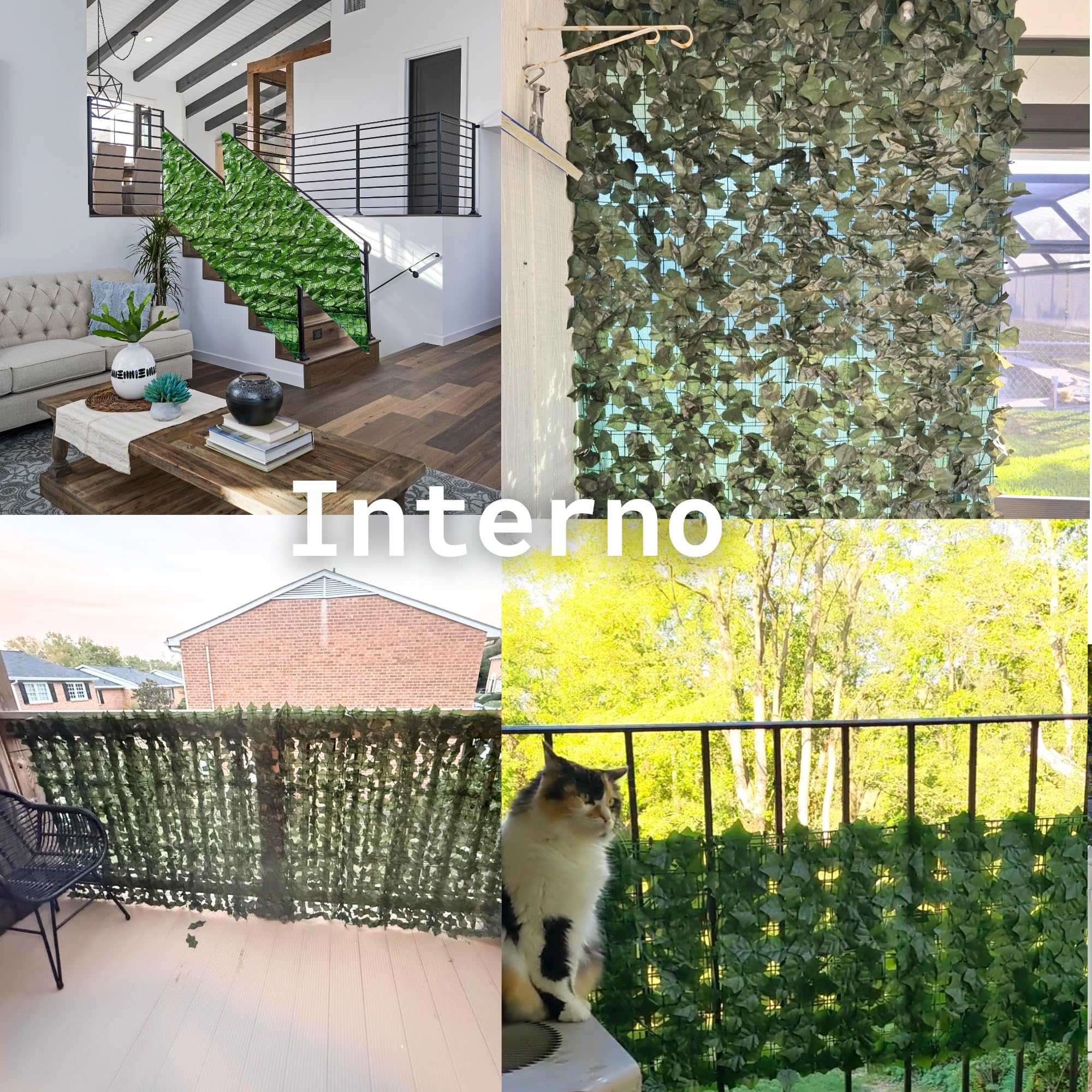 siepe artificiale da esterno e interno, siepe finta per recinzione, edera finta artificiale, frangivista balcone e recinzione giardino, 50 fascetti verdi inclusi (FOGLIE DI LAURO, 1x3 Mt)