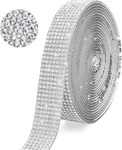 Tiras autoadhesivas de diamantes de imitación de cristal blanco, 7 filas de 4 yardas, cinta de diamantes de imitación brillante para manualidades