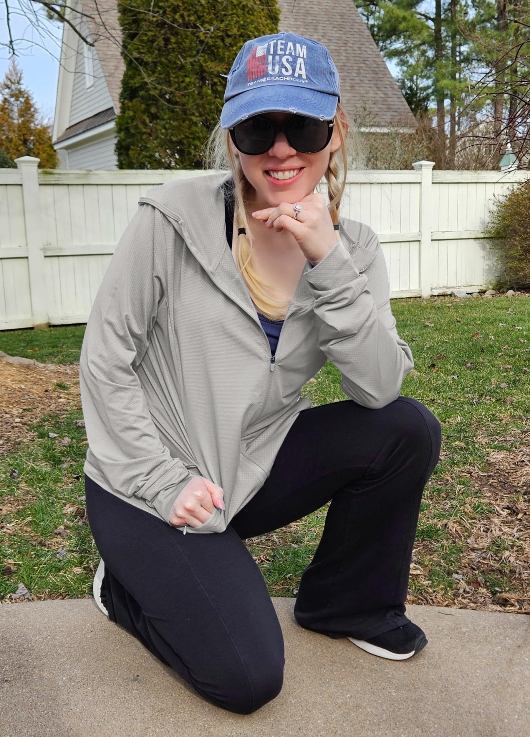 WILLIT Veste de course pour femme - Manches longues - Protection solaire - Sweat à capuche UV - UPF 50 - Veste légère - Yoga - Fitness - Sport - Randonnée - Avec poches