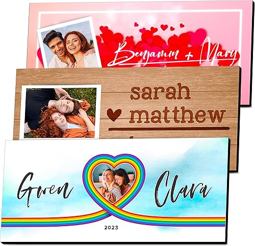 Miniatura 10 de Letrero de madera personalizado para el día de San Valentín para parejas 2 tamaños 6 diseños personalizado con foto y nombres día de San Valentín