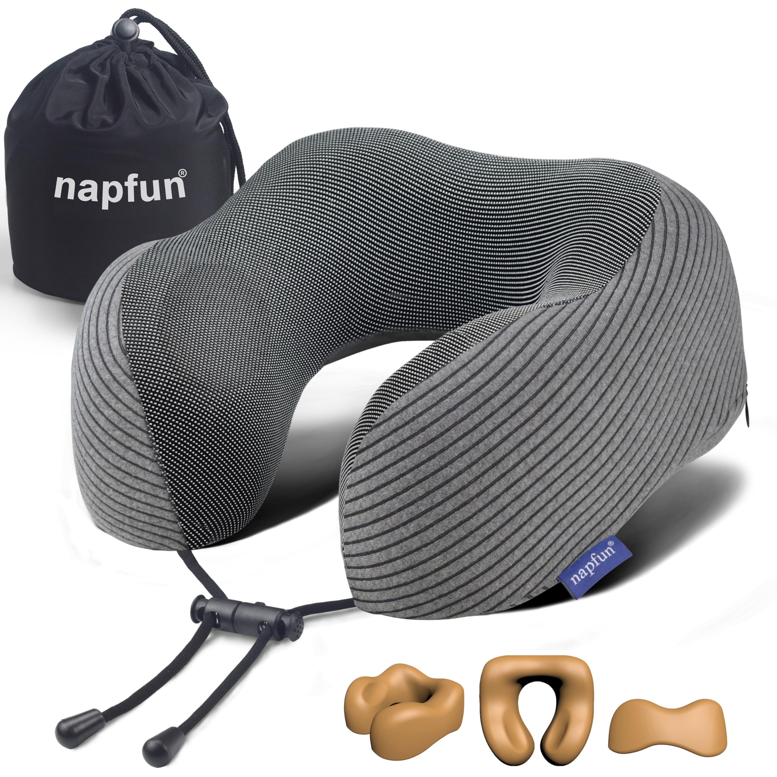 napfun Neck Pillow for Travel, Memory Foam Airplane Pillow, Dark Gray