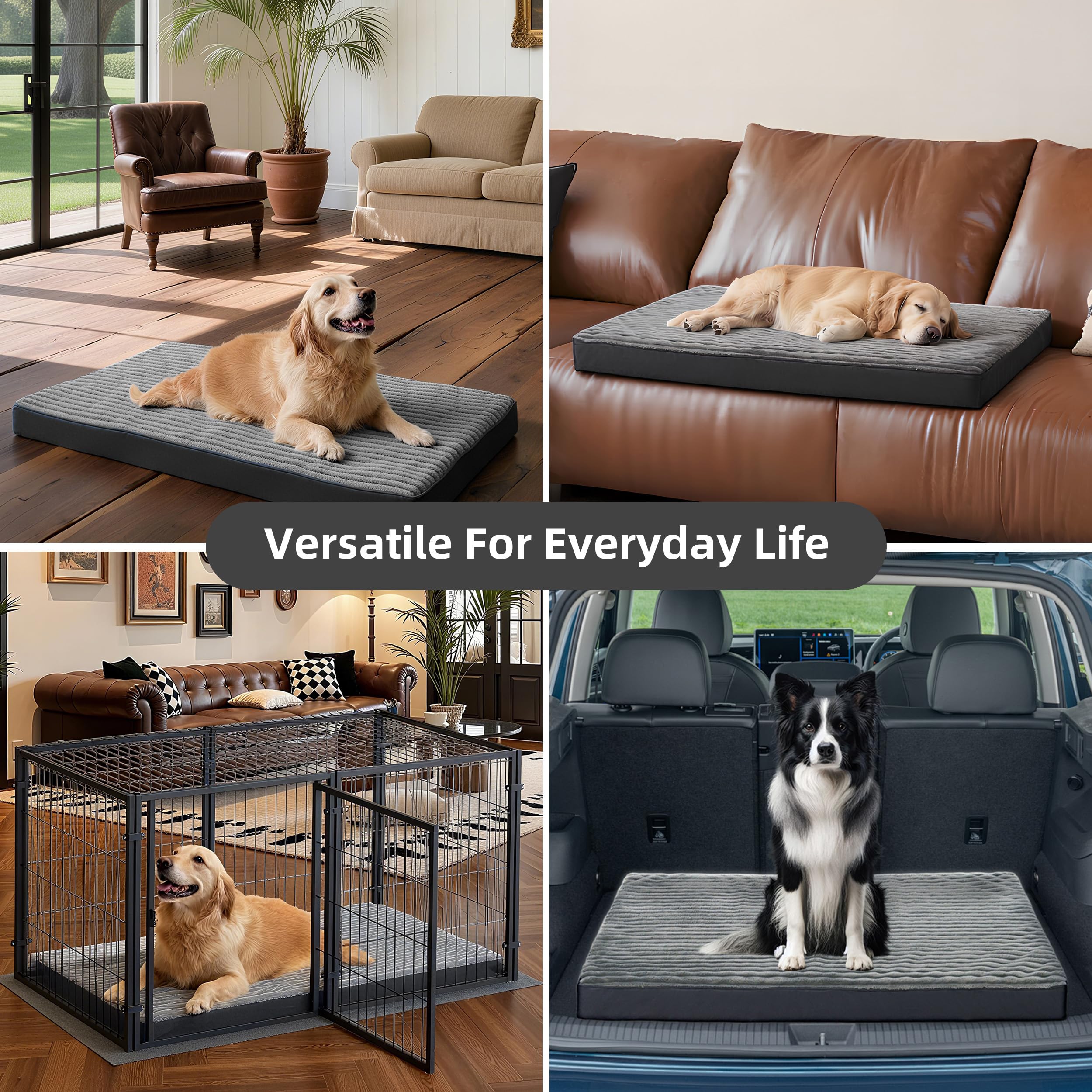 Dog Bed Extra Large Sized Dogs, Orthopedic XL Dog Beds with Removable Washable Cover, Waterproof Indestructible Big Dogs Bed with Anti-Slip Bottom, Egg Crate Memory Foam Pad, 41"x27"x3.5", Grey - image 6