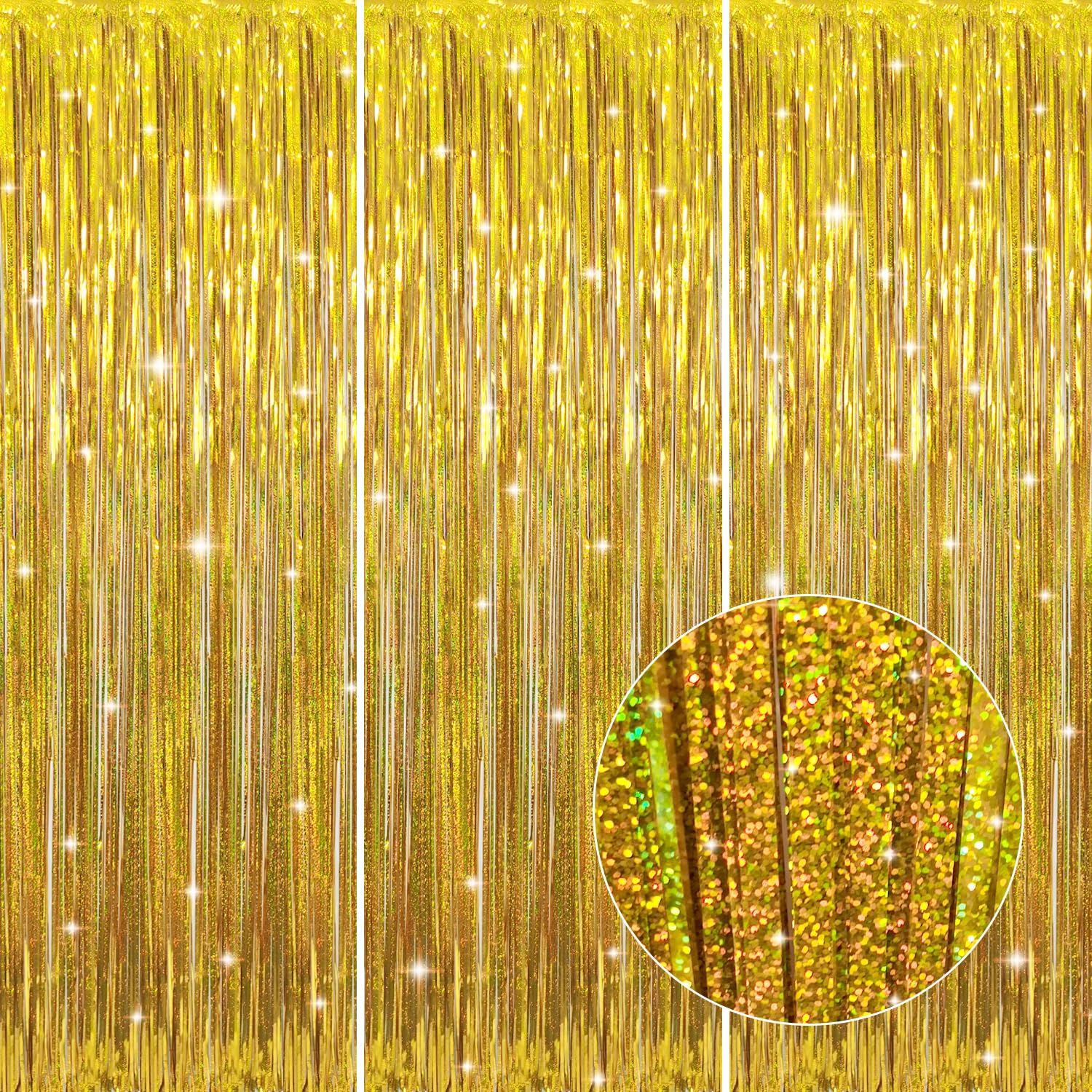 GOER 3.2 ft x 8.2 ft Metallic Tinsel Foil Fringe Curtains Party Photo Backdrop Party Streamers for Birthday,Graduation,New Year Eve Decorations