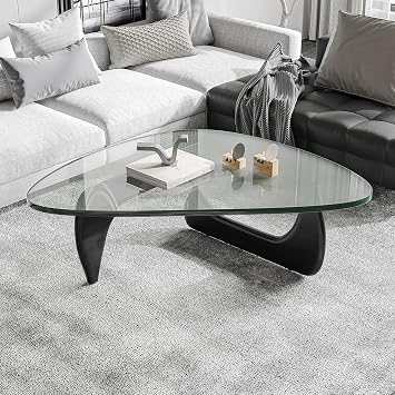 Glass Coffee Table with Solid Wood Base, 19mm Thick Tempered Glass Top, 50"x37.5"x16" Modern Rectangular Center Table for Living Room