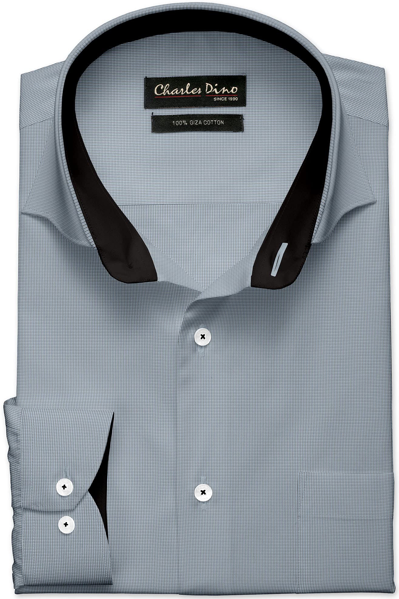 Charles Dino 100% Giza Cotton Black White Small Checks Shirt for Formal Casual wear