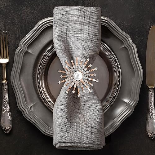 Decozen Juego de 4 servilleteros dorados con diseño de perlas, festivo, decoración de mesa para vacaciones, bodas, cumpleaños, cocina, decoración