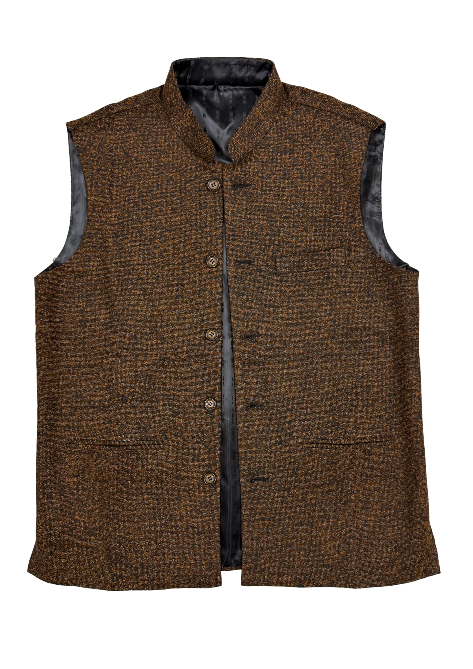 r.b.s Men's Classic Tweed Nehru Jacket Waistcoat in Bright Brown Self Design, Satin Lined (IN, Alpha, L, Regular, 1, Bright Brown)-picture-11