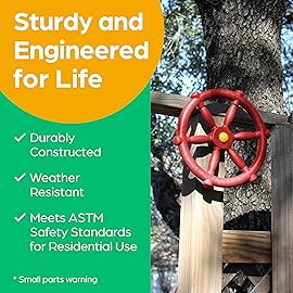 Jungle Gym Kingdom Swing Set Accessories - Pirate Ship Steering Wheel for Kids Outdoor Playhouse, Treehouse & Backyard Playset - Playground Equipment (Red)