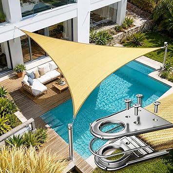 Amgo 18 x 18 x 18 Beige Triangle Super Ring Sun Shade Sail اطلب صنع ظلال مظلة UPF50+ AGSRT للفناء، حجب للأشعة فوق البنفسجية بنسبة 98%، الخدمة الشاقة القياسية التجارية - 260 جرامًا للمتر المربع نقوم بتخصيصها
