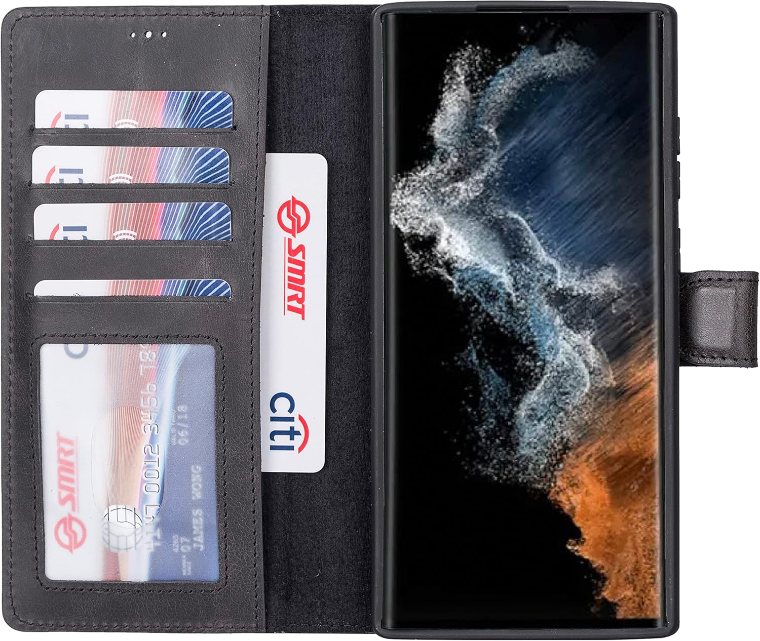 HARDISTON Leather Wallet Case Compatible with Samsung Galaxy S22 Ultra - Handmade Detachable Strong Magnetic Flip Cover with Card Holders and Kickstand - Perfect Protection for All Edges (Black)