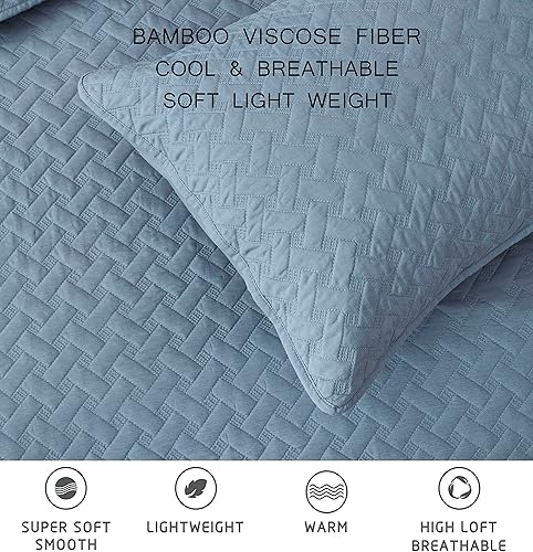 Miniatura 6 de Chezmoi Collection Randall - Juego de colcha acolchada de 3 piezas de mezcla refrescante suave de rayón derivado de bambú y poliéster, tejido de