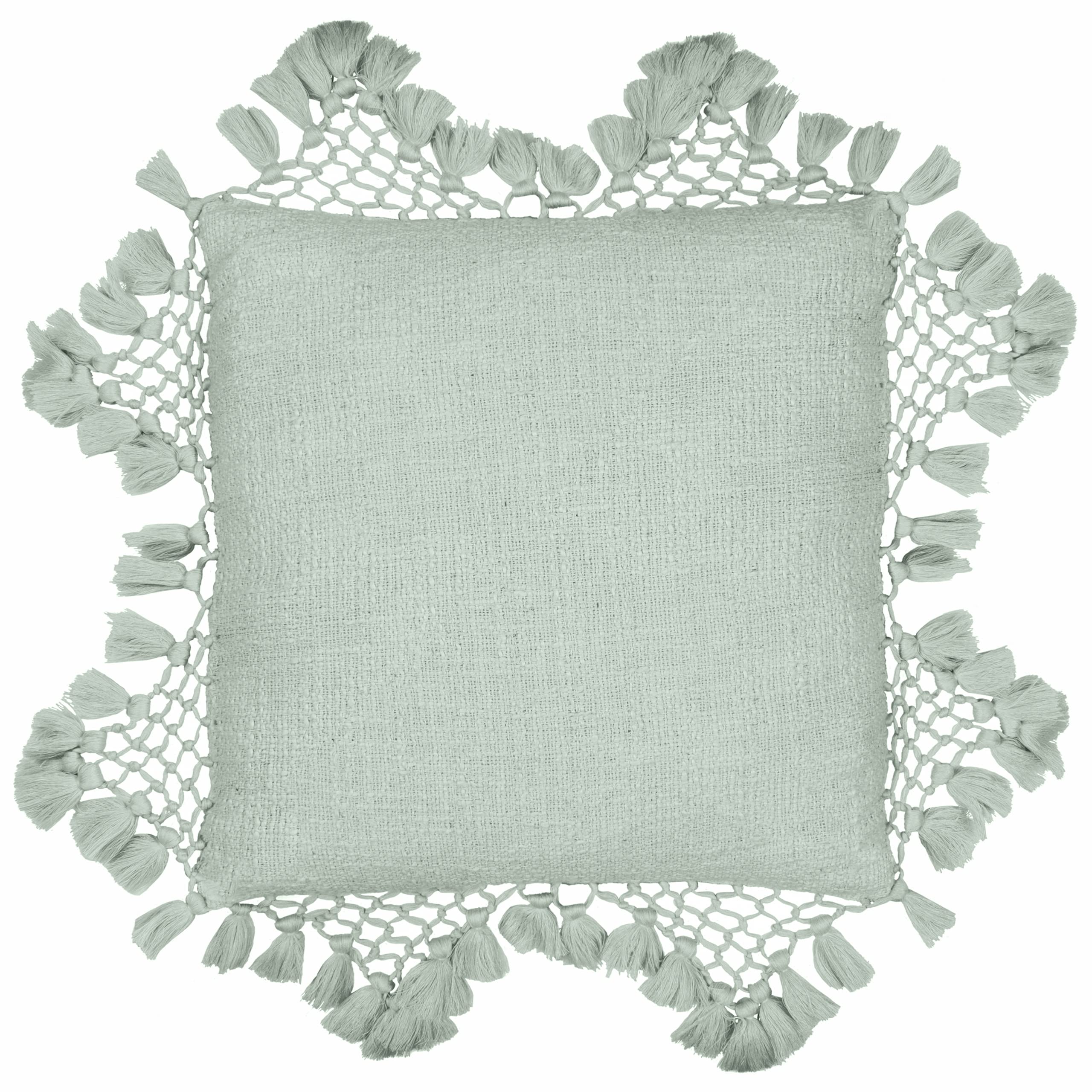 Yard furn Anko Polyester Filled Cushion – Textured Cotton with Macramé Tassel Trim (Eucalyptus – Square)
