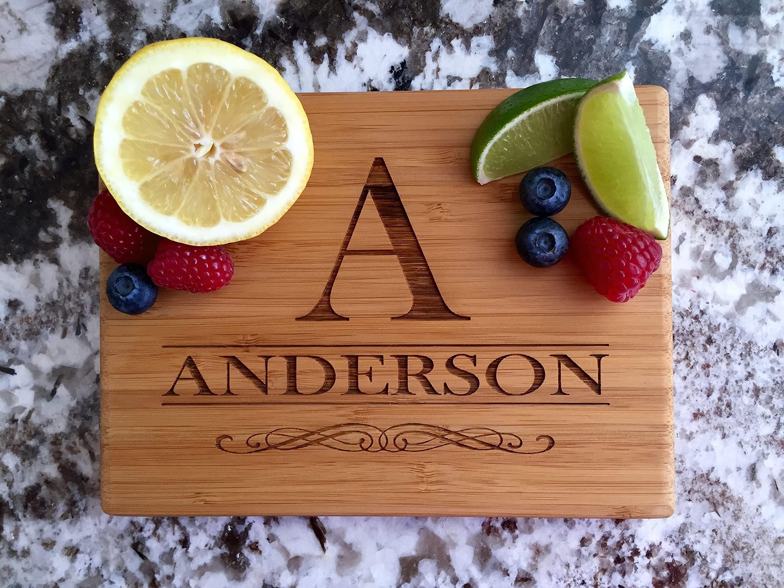 Personalized Mini Cutting Board Wedding Gift for the Couple - Custom Cutting Board Wood Engraved (6" x 8" Single Tone Bamboo, Anderson Design) - Bamboo Charcuterie Board - New Home Gift