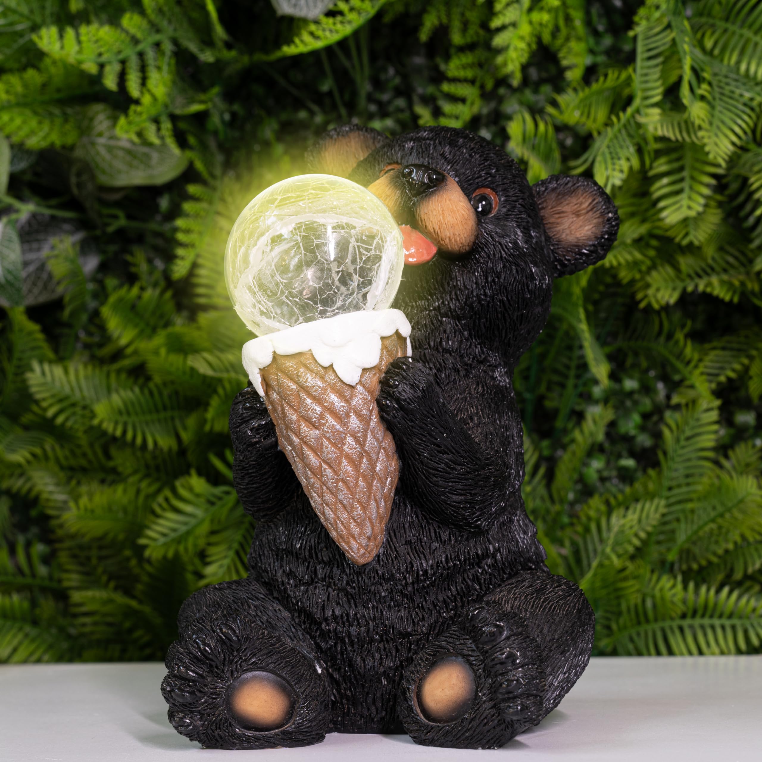 The Roo - Black Bear Solar Light Figurine - Outdoor Waterproof Garden Statue - Animal Garden Decor Light - Solar Lantern for Outside - Housewarming Gifts - Patio, Yard, and Lawn