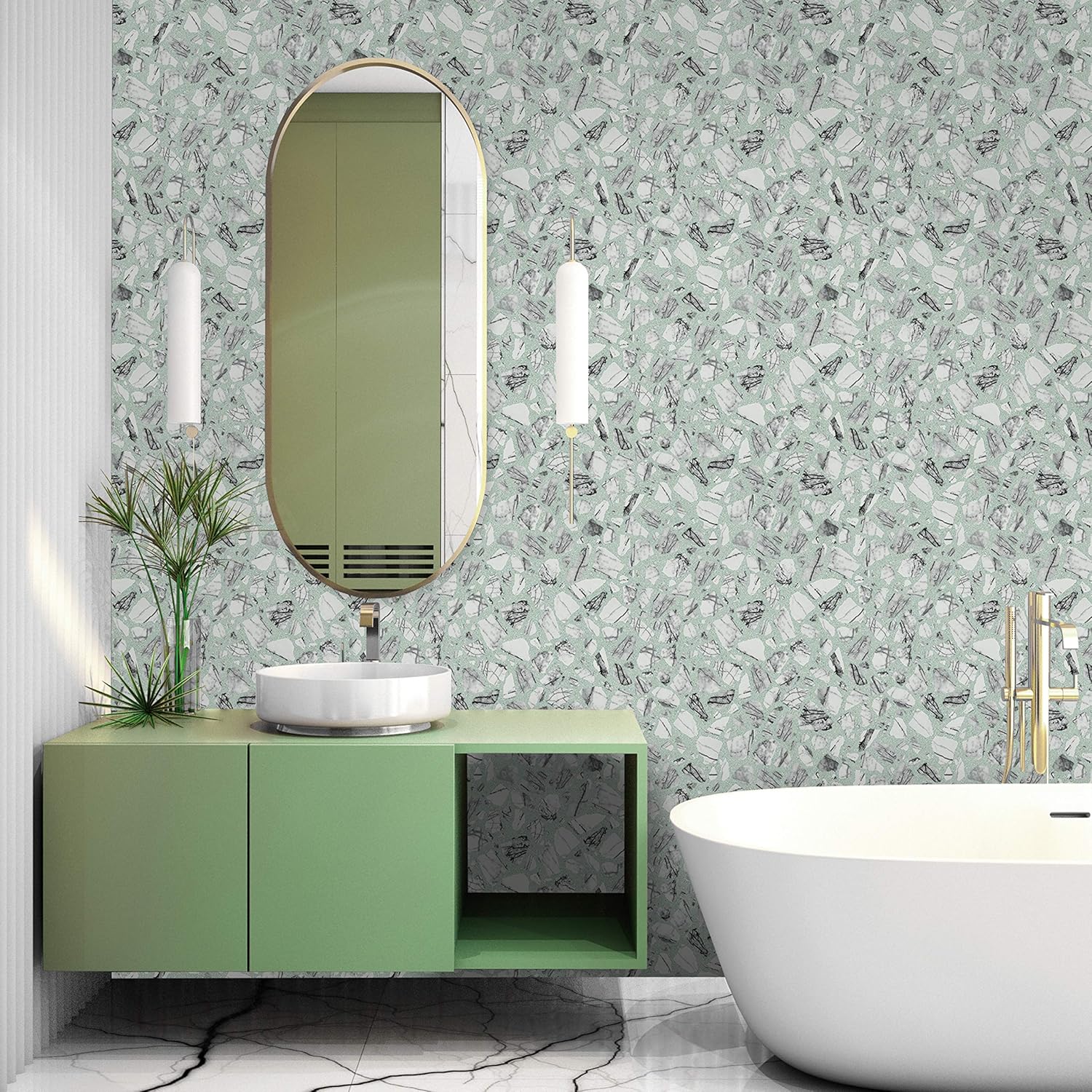 Tempaper Mint Julep Speckled Terrazzo Removable Peel and Stick Wallpaper, 20.5 in X 16.5 ft, Made in The USA