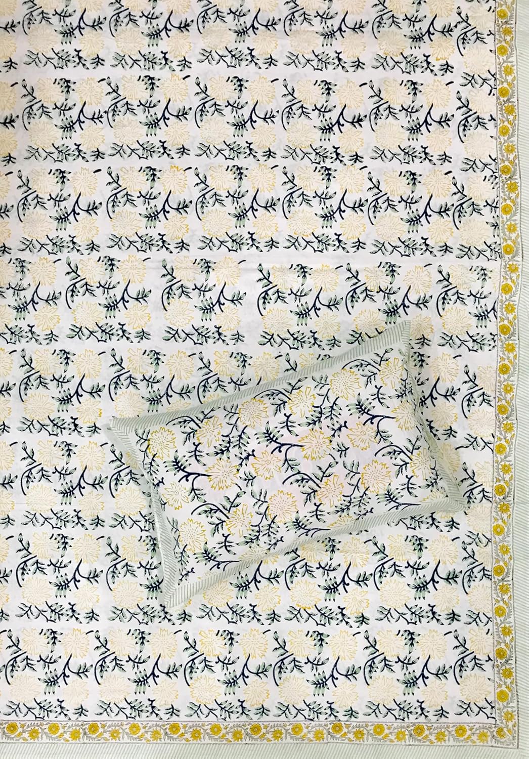 Generic kanthaNtapestryart New Hand Block Print Bedsheet with 2 Pillow Set Bed Cover Flat Sheet Floral print sheet home decor bedsprade throw sofa (Twin Size 60x90 Inch)