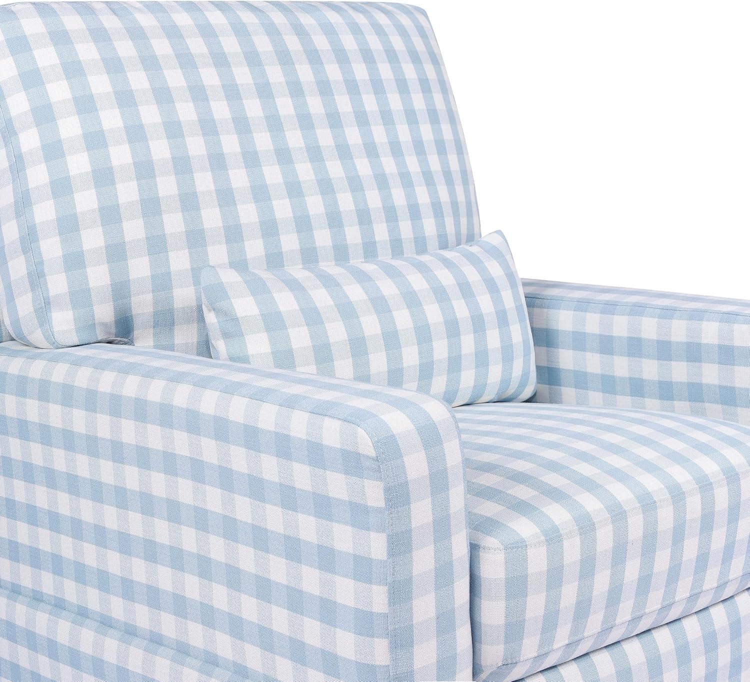 NAMESAKE Crawford Pillowback Comfort Swivel Glider in Blue Gingham, Greenguard Gold & CertiPUR-US Certified