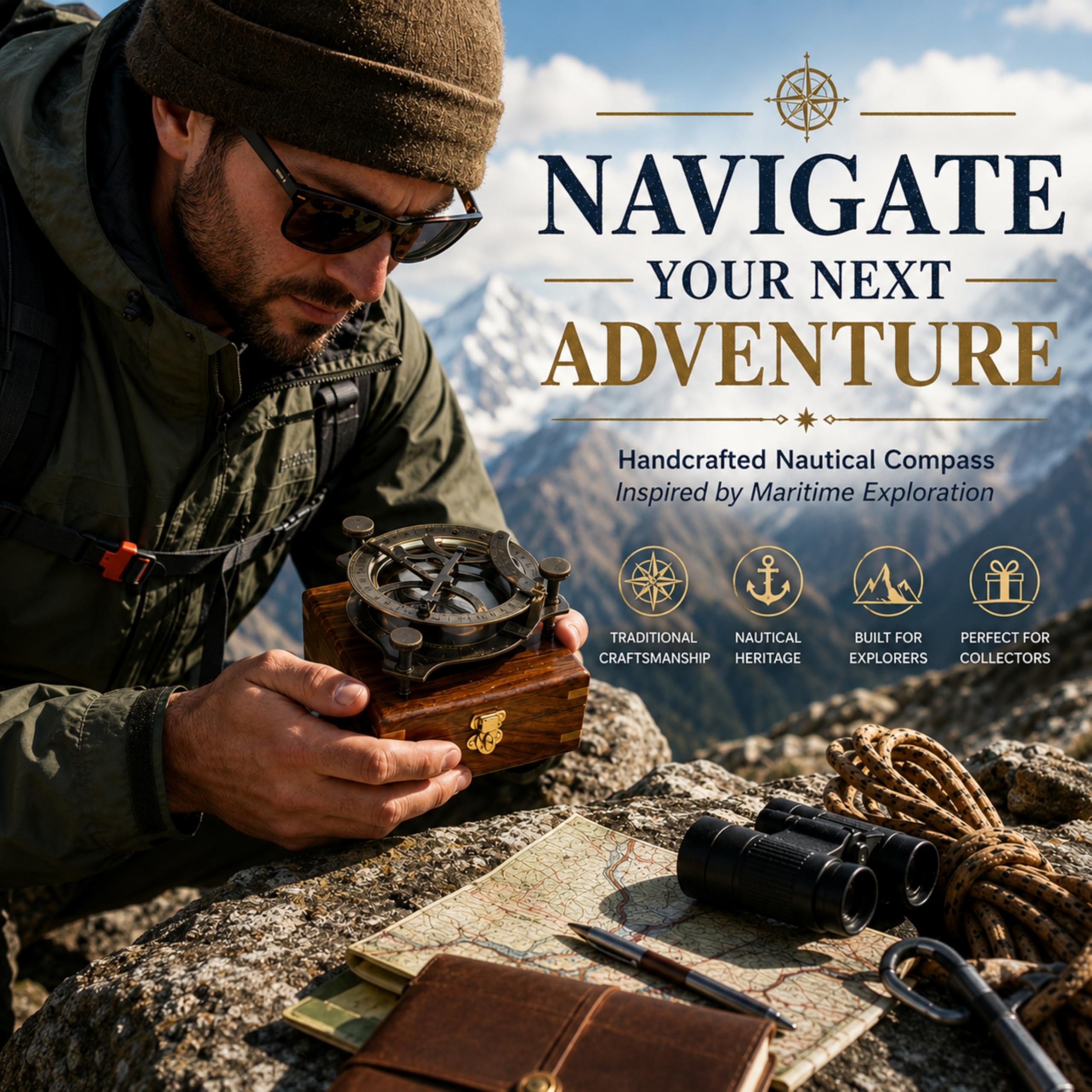 Nagina International Boussole triangulaire avec compteur de niveau intégré en bois de rose véritable avec ancre - 12,7 cm