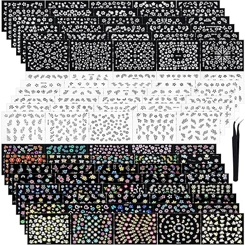 Blulu 5000 calcomanías para uñas de flores, 100 hojas de calcomanías autoadhesivas 3D, calcomanías de múltiples diseños, calcomanías de manicura de