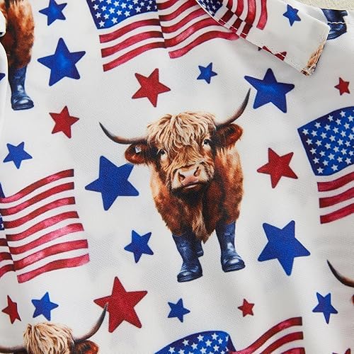 Miniatura 6 de Traje de bebé niña del 4 de julio, color rojo, blanco y azul, estampado de burbujas, overol general para bebé niña del 4 de julio