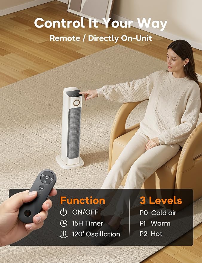 Calefactor Eléctrico Portátil con Ventilador 1500W 3 Niveles de Calor Control Remoto miniatura 5