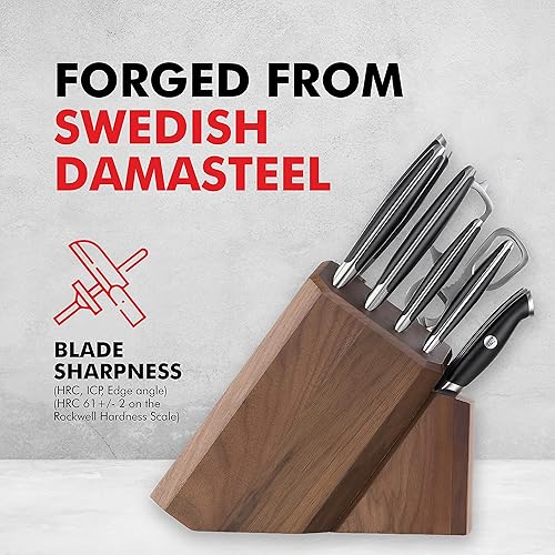 Miniatura 7 de Cangshan Thomas Keller Signature Collection - Juego de bloques de cuchillos de 17 piezas de acero forjado en polvo sueco, nogal, negro