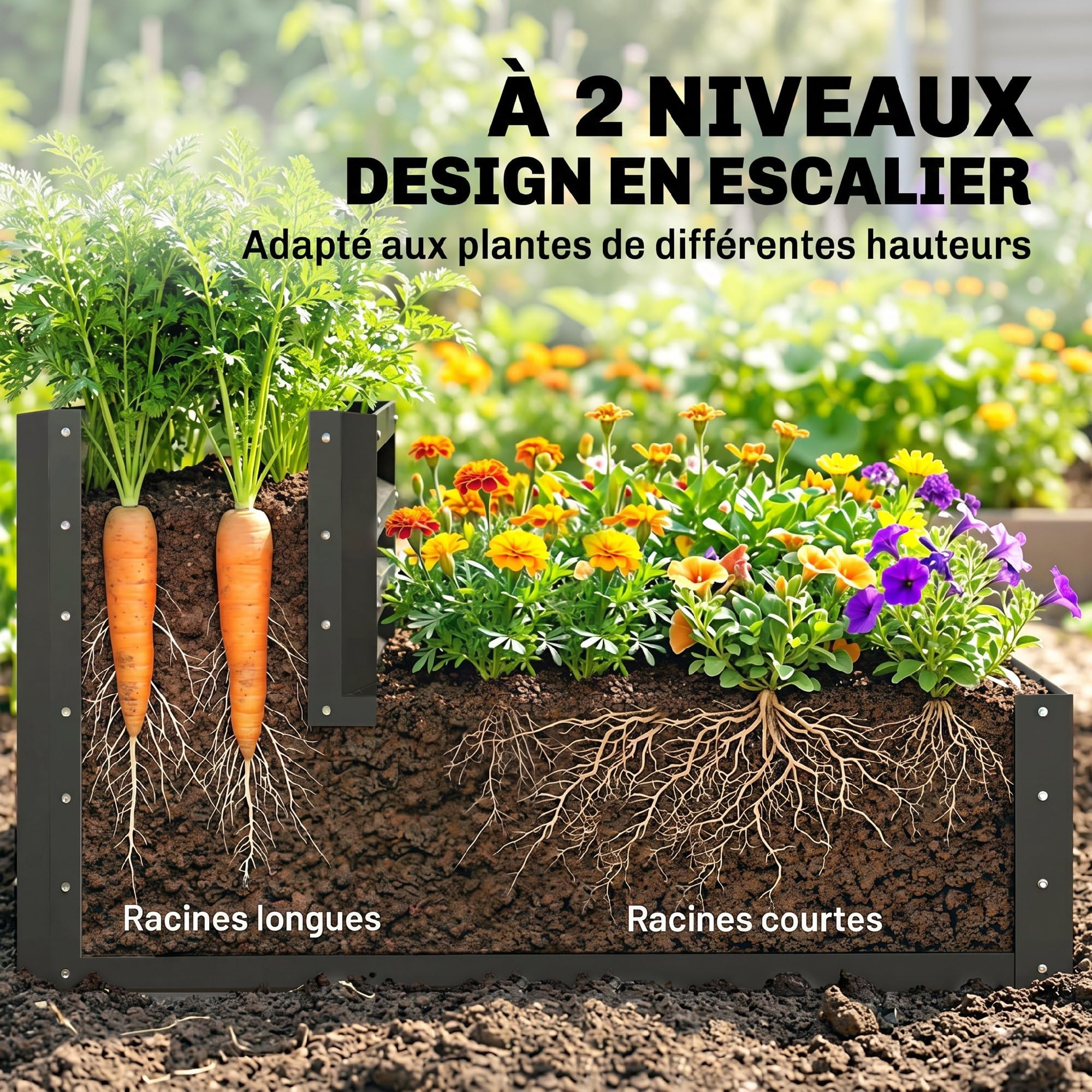 Outsunny Carré Potager de Jardin jardinière en Acier galvanisé lit de Jardin surélevé Fond Ouvert 2 étages pour Herbes légumes Fruits Fleurs 120 x 101 x 58 cm Gris foncé