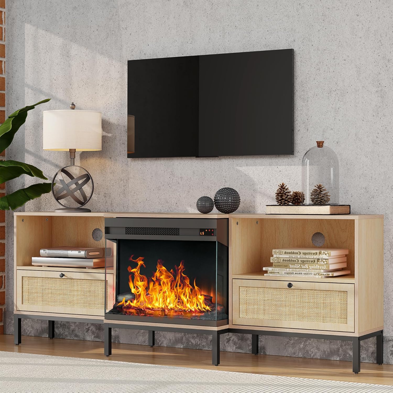 Amazon.com: 3-Sided Glass Fireplace TV Stand for TVs up to 80 ...