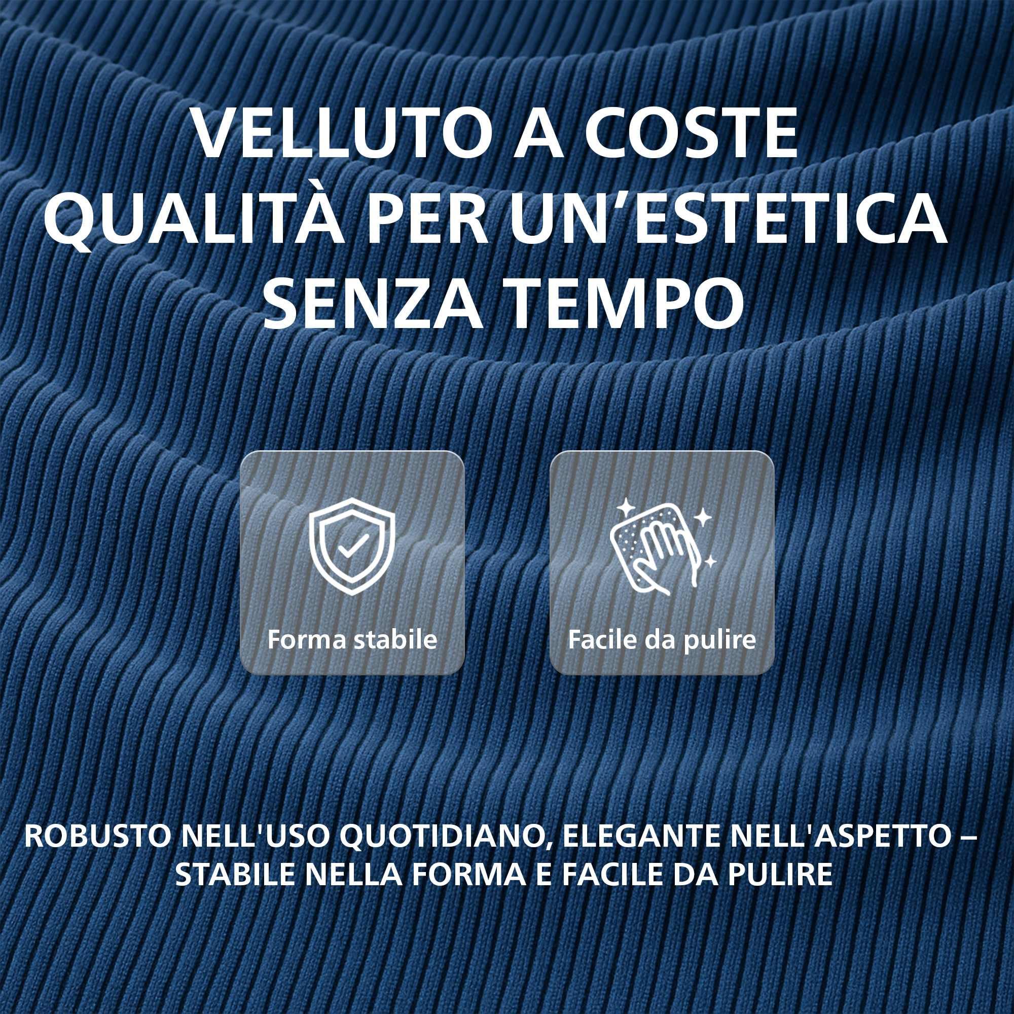 CLP Sedia da Pranzo Set di 2 Rivestita con Schienale INA, Sedia da Cucina in Velluto a Coste, Struttura Stabile in Legno, Colore:Blu, Colore del Telaio:Antico Scuro