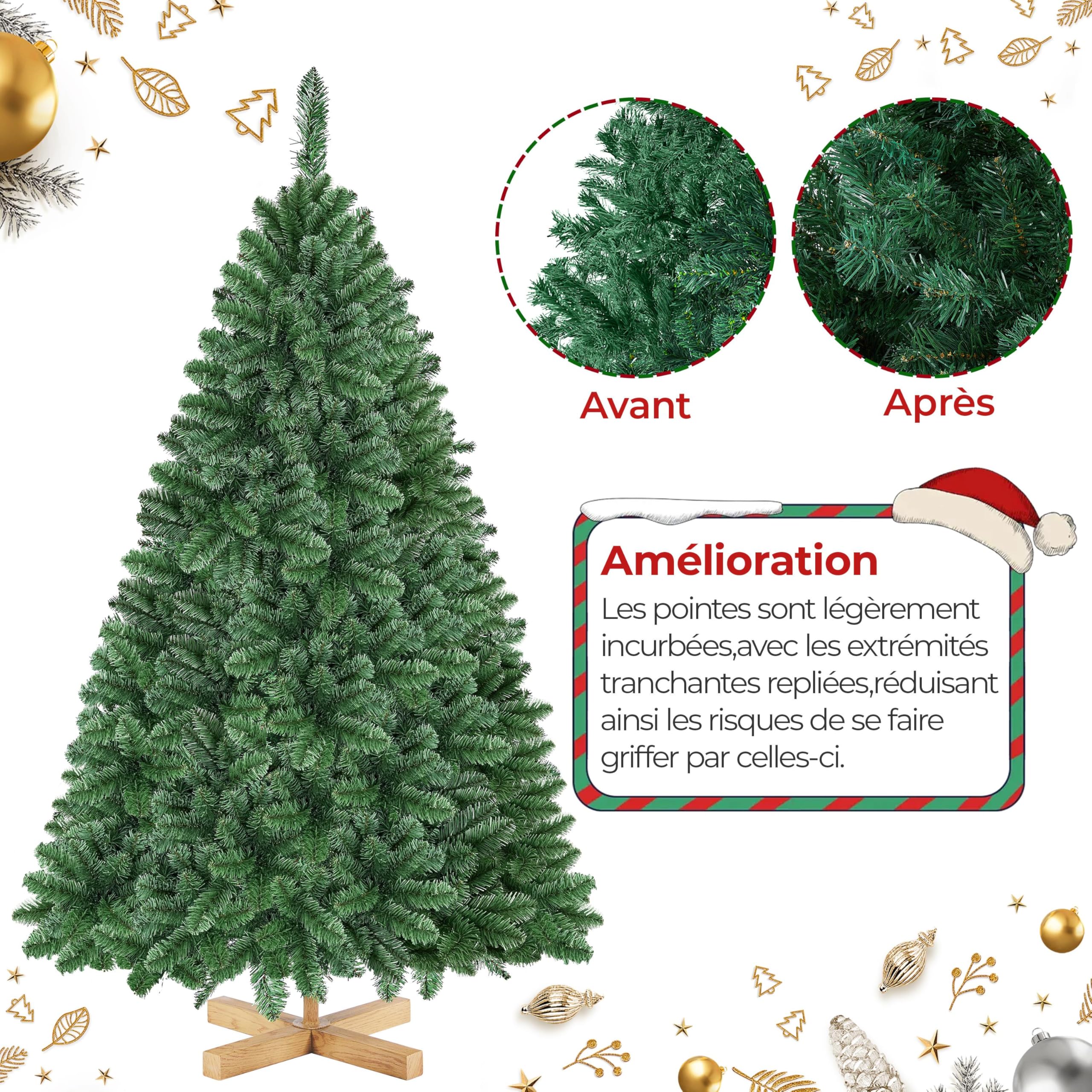 Yaheetech Sapin de Noël Artificiel 152 cm avec 437 Branches, Résistant au Feu, Support Métallique avec Veinures en Bois de Sapin Inclus, Décoration de Noël Fête