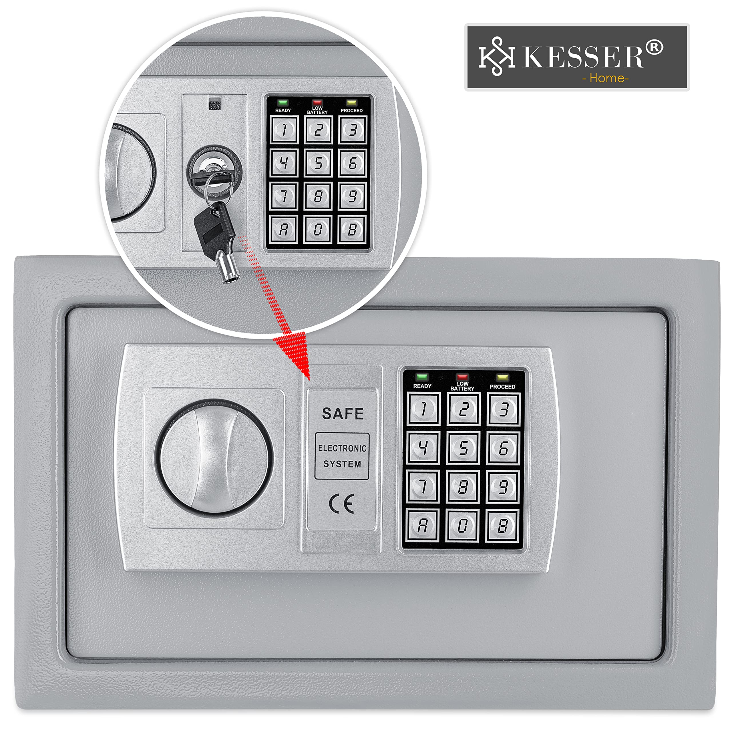 KESSER® Cassaforte Safe Serratura a combinazione elettronica 31x20x20 cm Display a LED Cilindri in acciaio, bianco