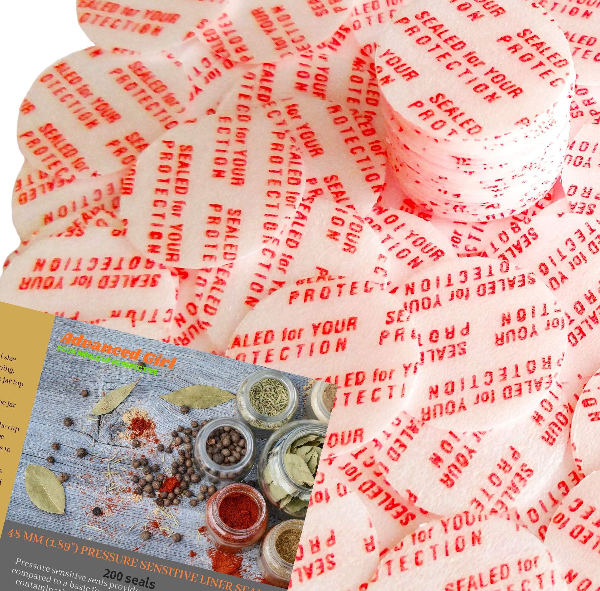 Pressure Sensitive Torque Activated Seals Cap Liners - 48 mm (1.89") -200 PCS -Made in USA- for Glass & Plastic Bottles & Containers - No Induction Sealer Needed