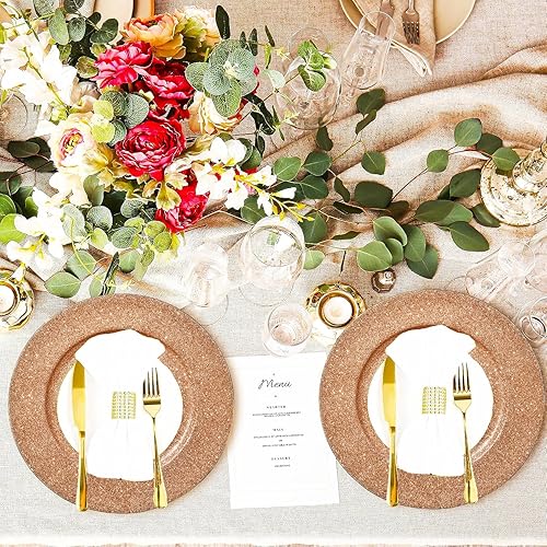 Miniatura 6 de ALINK Rose Gold Glitter Charger Plates, 13 Inch Large Round Party Chargers for Dinner Plates, Plastic Decorative Plates for Christmas, Wedding,