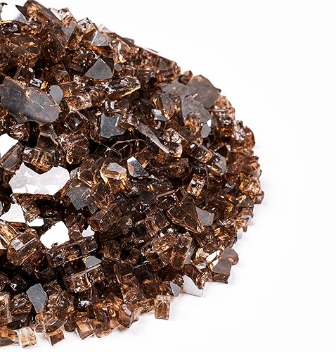 Miniatura 7 de MSI Vidrio ignífugo marrón cobre, rocas de vidrio templado reflectante de 12 pulgada de alto brillo para propano o chimenea de gas natural, rocas de