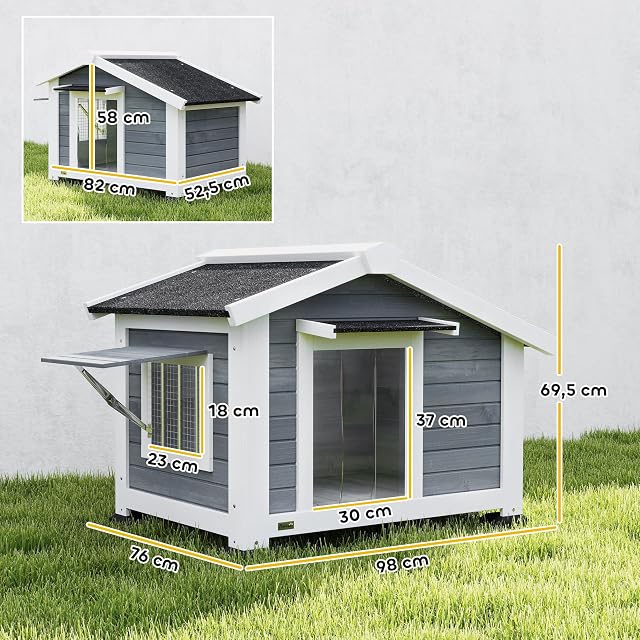 Foto 7 de 8 de PawHut Casa Impermeable para Perros medianos Gris 98x76x69.5cm