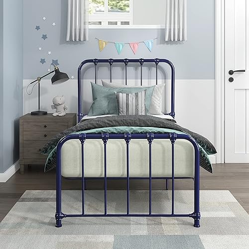 Miniatura 10 de Lexicon Base de cama de metal tamaño Queen, plataforma con soporte de listones de metal fuerte debajo de la cama, marco de cama Queen con cabecero,