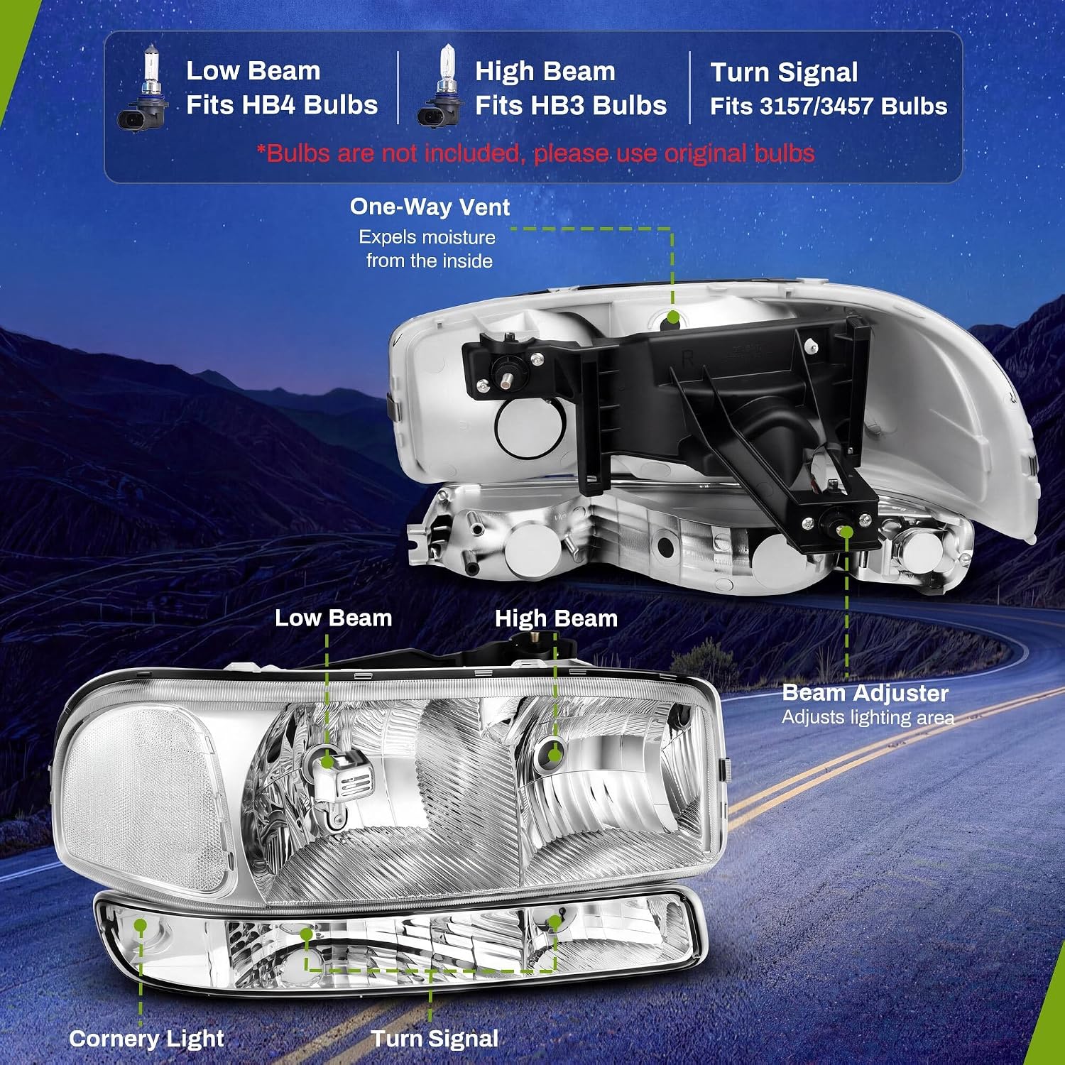 AUTOSAVER88 Headlight Assembly Compatible with 1999-2006 GMC Sierra