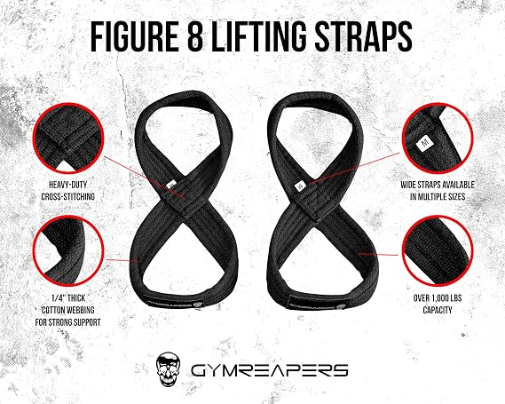 Gymreapers Figure 8 Lifting Straps For Deadlift, Powerlifting, Strongman, Cross Training Strong Weightlifting Wrist Straps For Men, Women