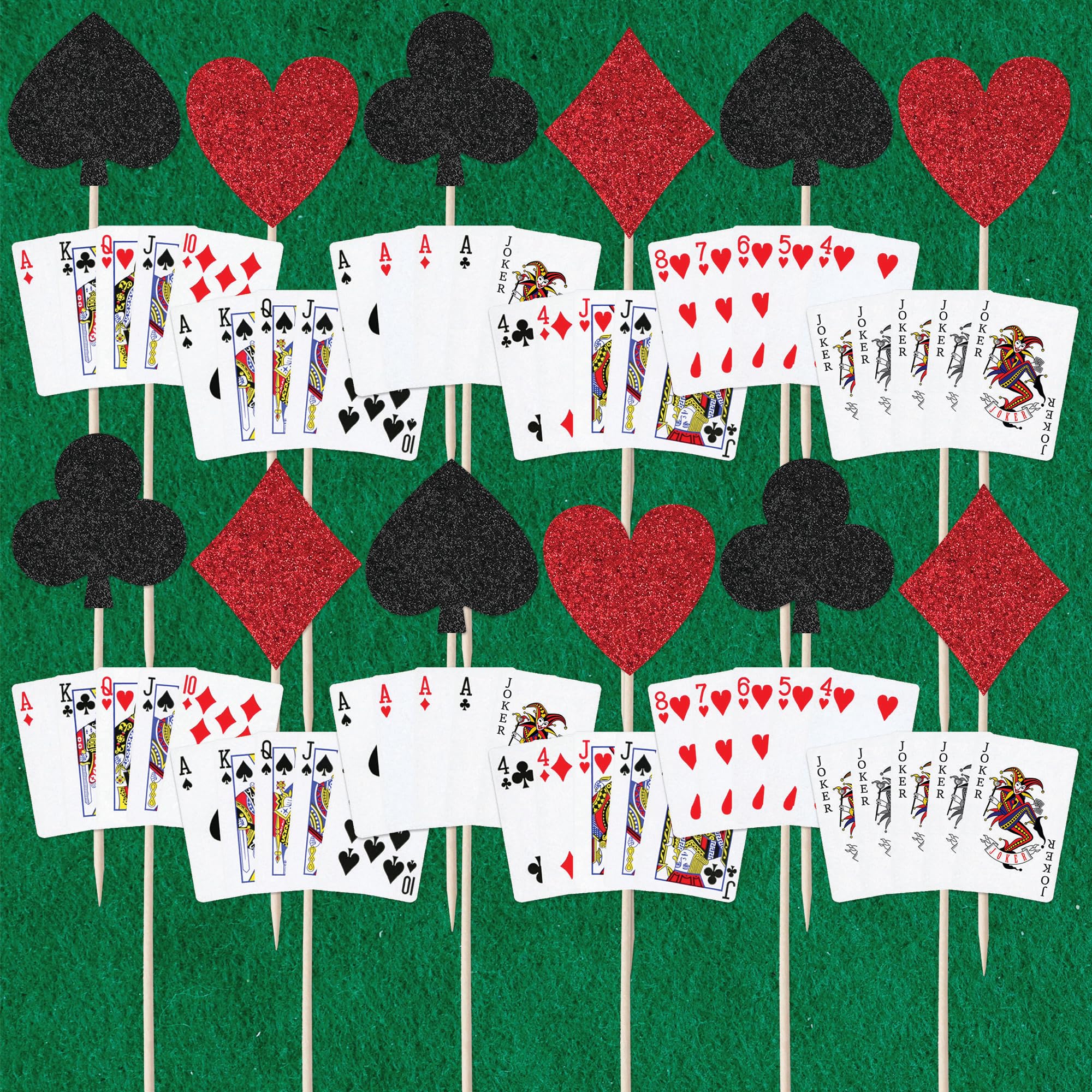 Playing Cards & Glitter Card Suits Cupcake Toppers - 24-Piece Party Decoration Set - Image 4
