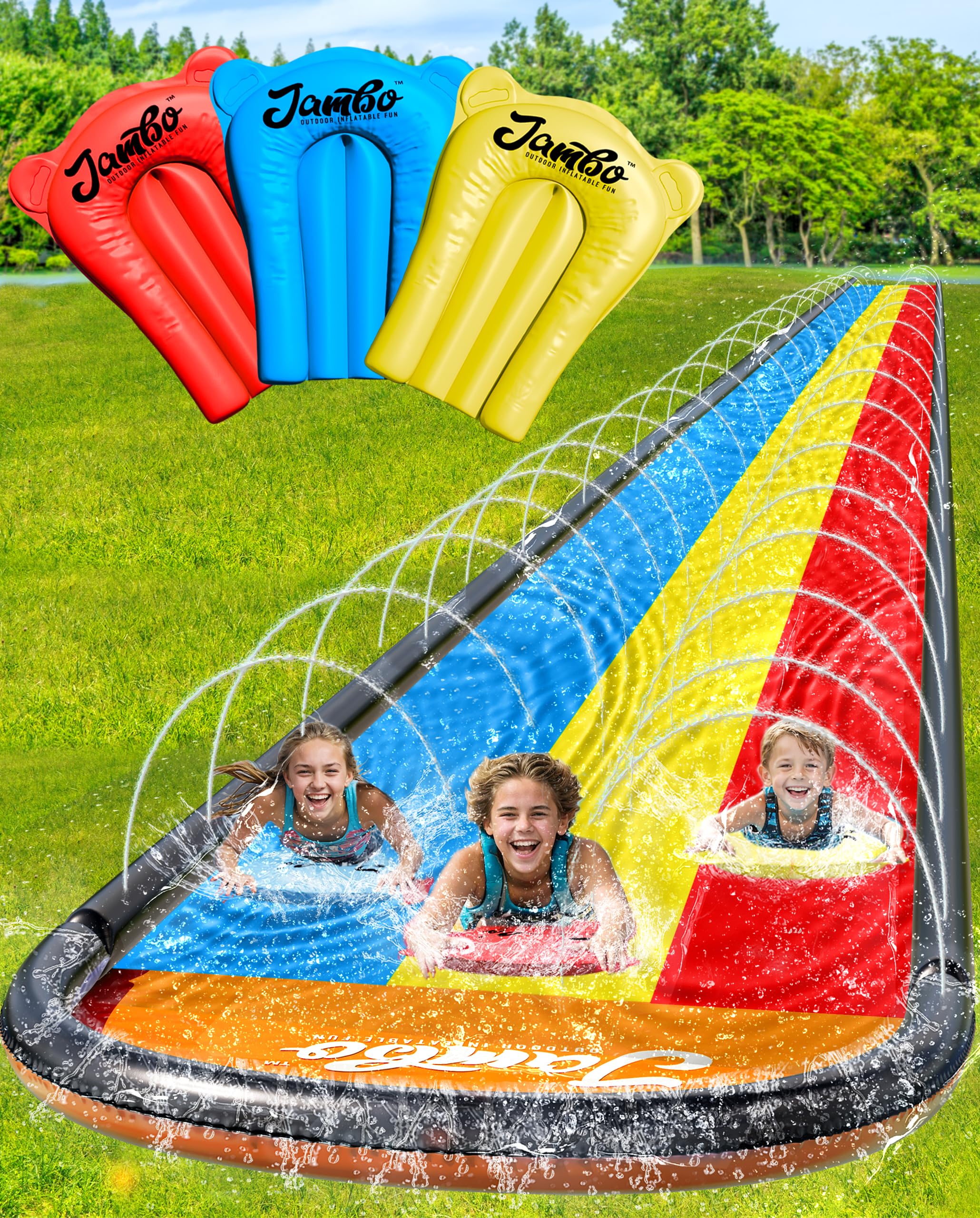 Amazon.com: JAMBO 18ft Triple Lane Slip Splash and Slide with 3
